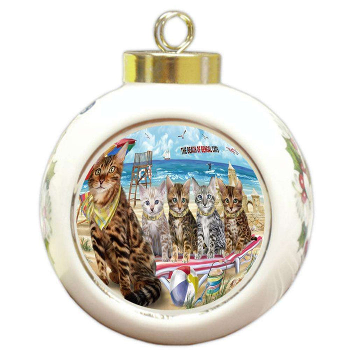 Pet Friendly Beach Bengal Cat Round Ball Christmas Ornament RBPOR51544