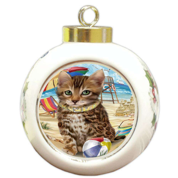 Pet Friendly Beach Bengal Cat Round Ball Christmas Ornament RBPOR51545