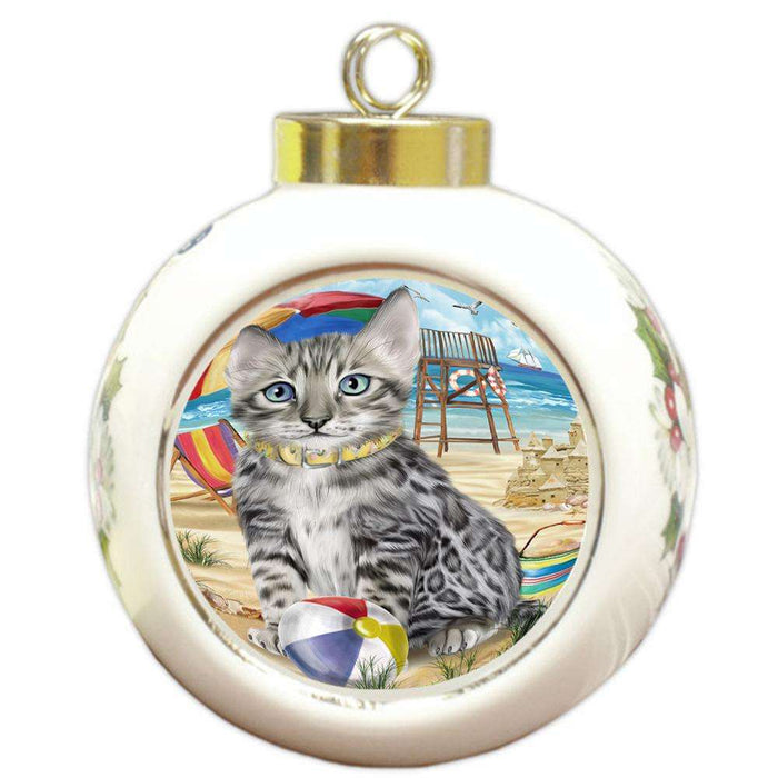 Pet Friendly Beach Bengal Cat Round Ball Christmas Ornament RBPOR51546