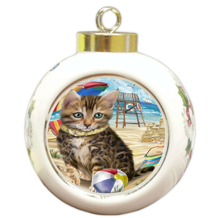 Pet Friendly Beach Bengal Cat Round Ball Christmas Ornament RBPOR51547