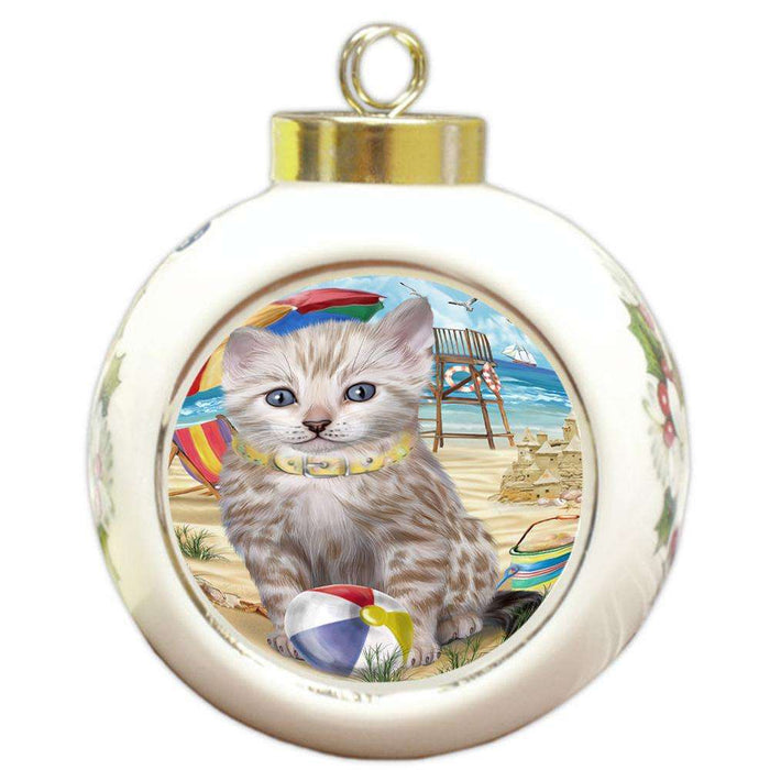 Pet Friendly Beach Bengal Cat Round Ball Christmas Ornament RBPOR51548