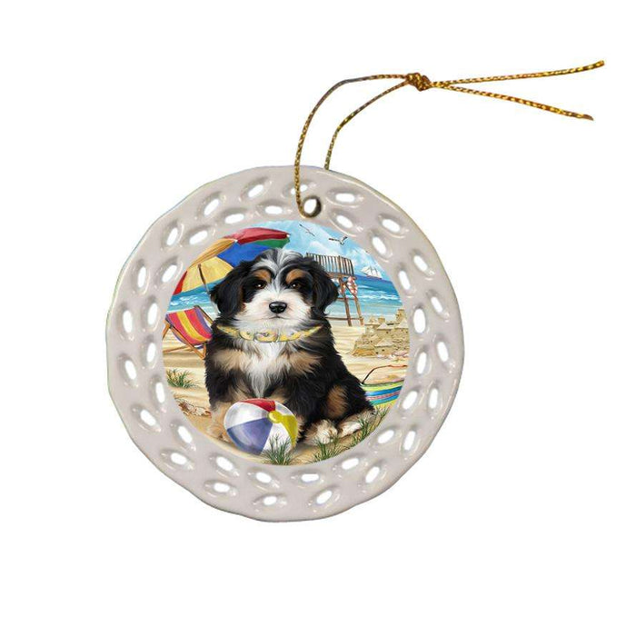 Pet Friendly Beach Bernedoodle Dog Ceramic Doily Ornament DPOR49988