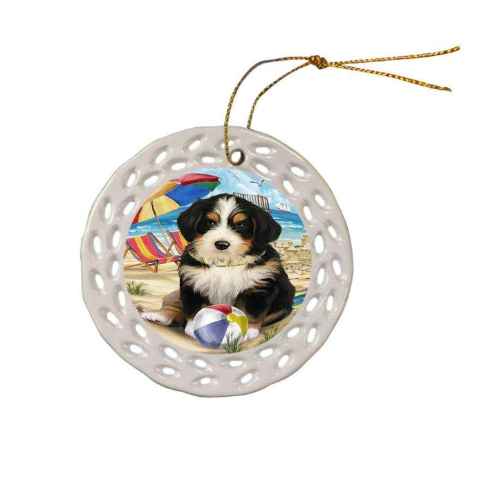 Pet Friendly Beach Bernedoodle Dog Ceramic Doily Ornament DPOR49989