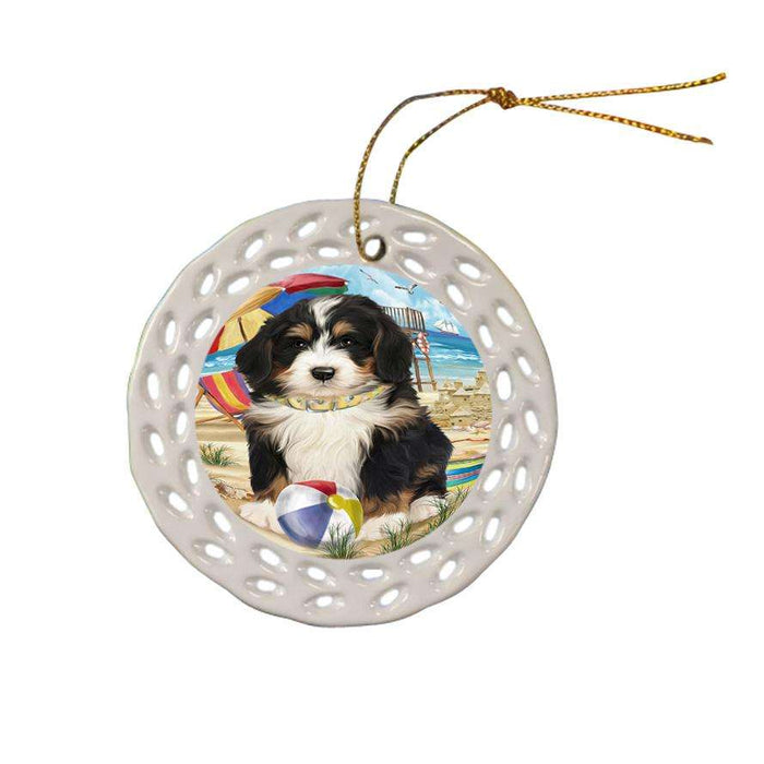 Pet Friendly Beach Bernedoodle Dog Ceramic Doily Ornament DPOR49990