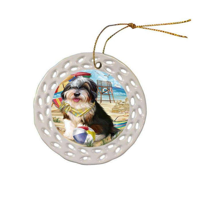 Pet Friendly Beach Bernedoodle Dog Ceramic Doily Ornament DPOR49991
