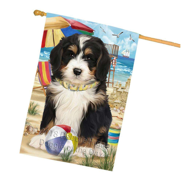 Pet Friendly Beach Bernedoodle Dog House Flag FLG49955