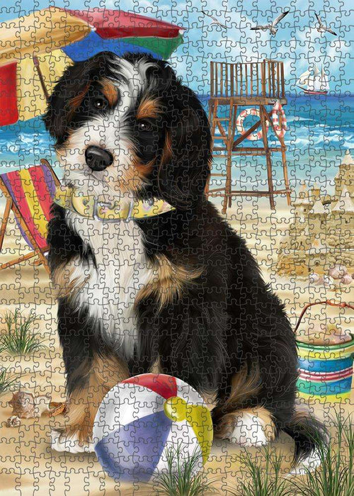 Pet Friendly Beach Bernedoodle Dog Puzzle with Photo Tin PUZL53667