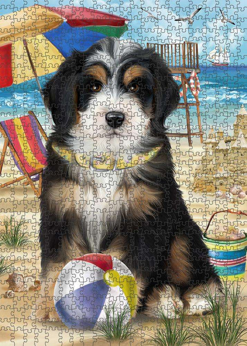 Pet Friendly Beach Bernedoodle Dog Puzzle with Photo Tin PUZL53670