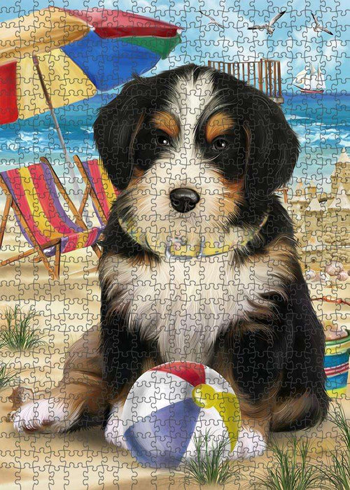 Pet Friendly Beach Bernedoodle Dog Puzzle with Photo Tin PUZL53673