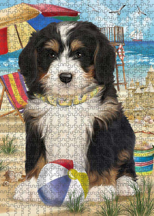 Pet Friendly Beach Bernedoodle Dog Puzzle with Photo Tin PUZL53676