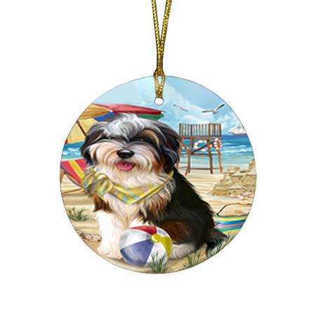Pet Friendly Beach Bernedoodle Dog Round Flat Christmas Ornament RFPOR49982