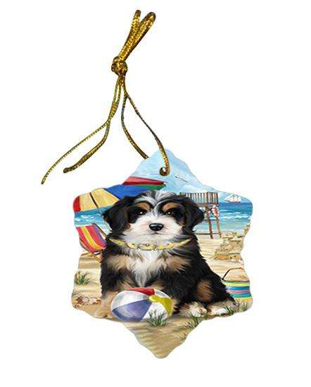 Pet Friendly Beach Bernedoodle Dog Star Porcelain Ornament SPOR49980