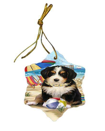 Pet Friendly Beach Bernedoodle Dog Star Porcelain Ornament SPOR49981