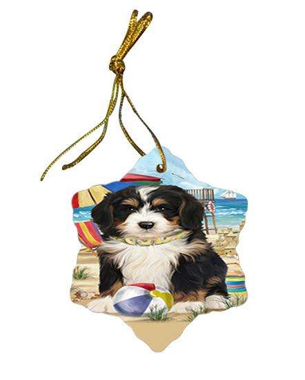 Pet Friendly Beach Bernedoodle Dog Star Porcelain Ornament SPOR49982
