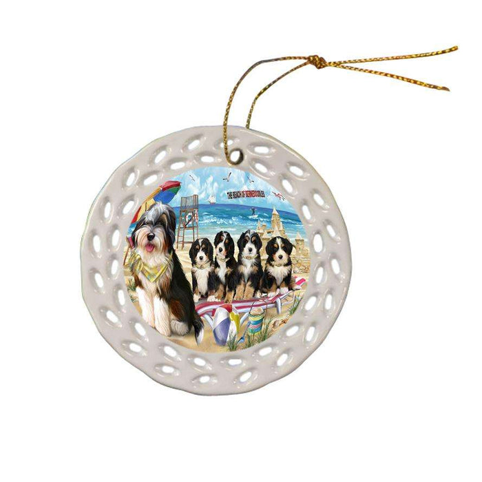 Pet Friendly Beach Bernedoodles Dog Ceramic Doily Ornament DPOR49986