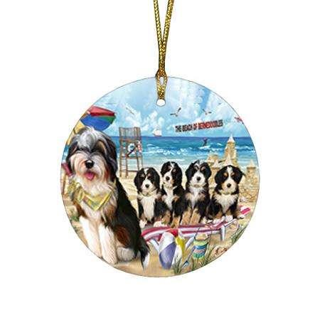 Pet Friendly Beach Bernedoodles Dog Round Flat Christmas Ornament RFPOR49977