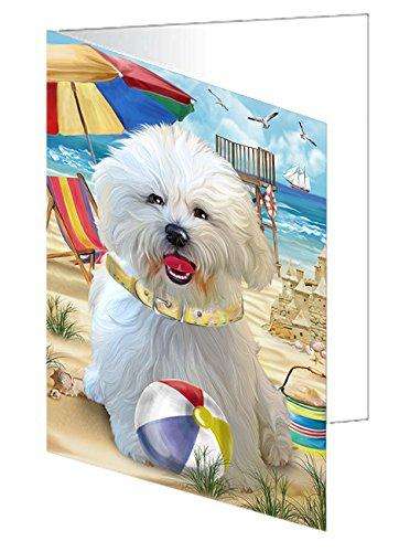 Pet Friendly Beach Bichon Frise Dog Handmade Artwork Assorted Pets Greeting Cards and Note Cards with Envelopes for All Occasions and Holiday Seasons GCD49883