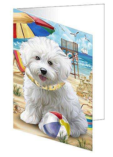 Pet Friendly Beach Bichon Frise Dog Handmade Artwork Assorted Pets Greeting Cards and Note Cards with Envelopes for All Occasions and Holiday Seasons GCD49886