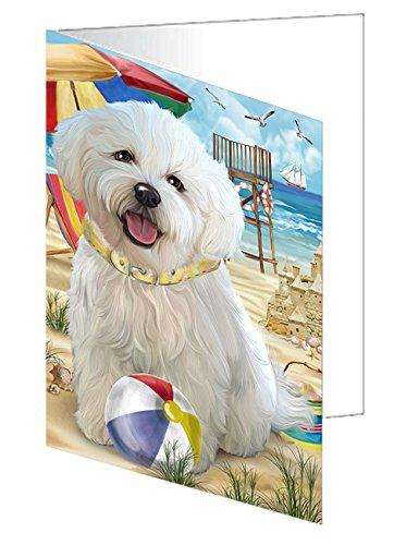 Pet Friendly Beach Bichon Frise Dog Handmade Artwork Assorted Pets Greeting Cards and Note Cards with Envelopes for All Occasions and Holiday Seasons GCD49889