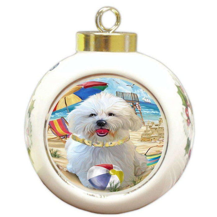 Pet Friendly Beach Bichon Frise Dog Round Ball Christmas Ornament RBPOR48618