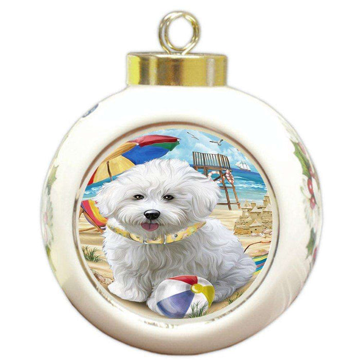 Pet Friendly Beach Bichon Frise Dog Round Ball Christmas Ornament RBPOR48619