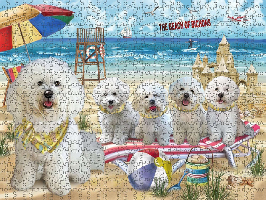 Pet Friendly Beach Bichon Frises Dog Puzzle with Photo Tin PUZL49557
