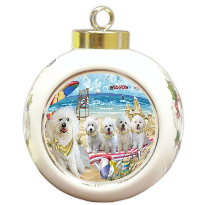 Pet Friendly Beach Bichon Frises Dog Round Ball Christmas Ornament RBPOR48617