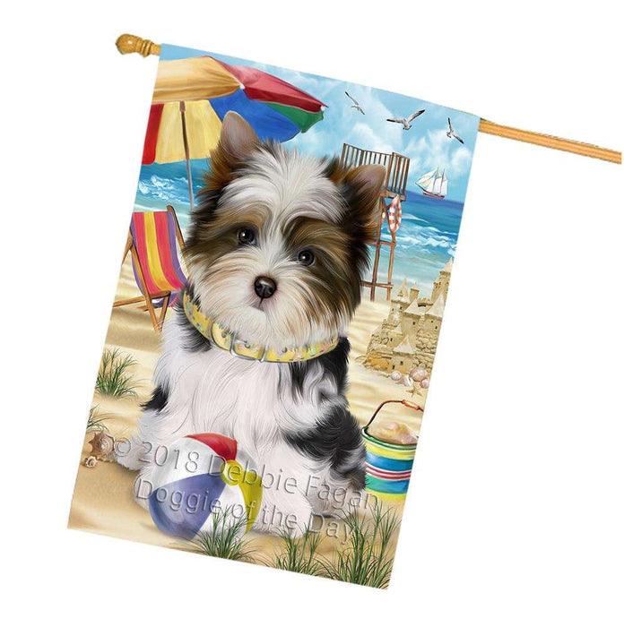 Pet Friendly Beach Biewer Terrier Dog House Flag FLG49958