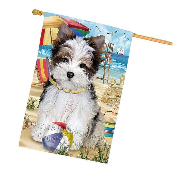 Pet Friendly Beach Biewer Terrier Dog House Flag FLG49959