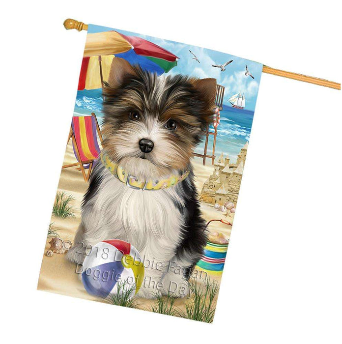 Pet Friendly Beach Biewer Terrier Dog House Flag FLG49961