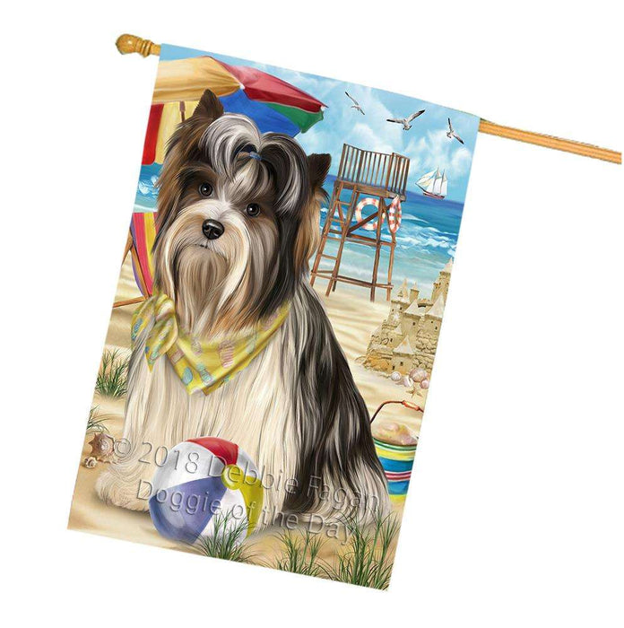 Pet Friendly Beach Biewer Terrier Dog House Flag FLG49962