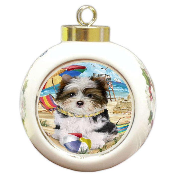 Pet Friendly Beach Biewer Terrier Dog Round Ball Christmas Ornament RBPOR49993