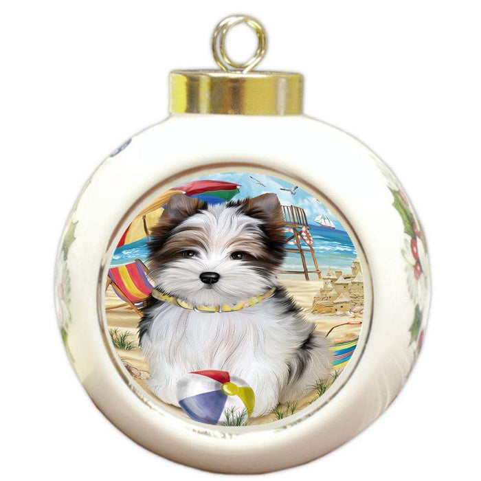 Pet Friendly Beach Biewer Terrier Dog Round Ball Christmas Ornament RBPOR49994