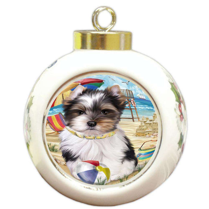 Pet Friendly Beach Biewer Terrier Dog Round Ball Christmas Ornament RBPOR49995