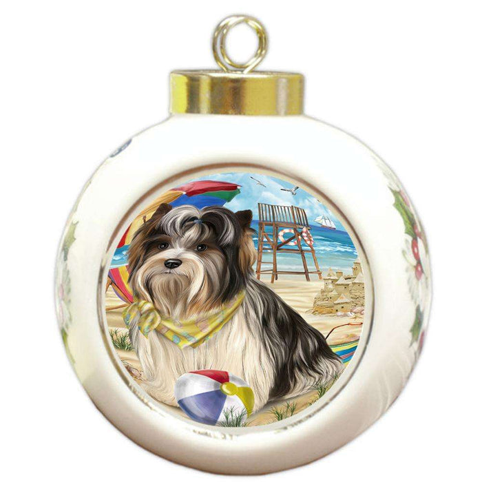 Pet Friendly Beach Biewer Terrier Dog Round Ball Christmas Ornament RBPOR49997