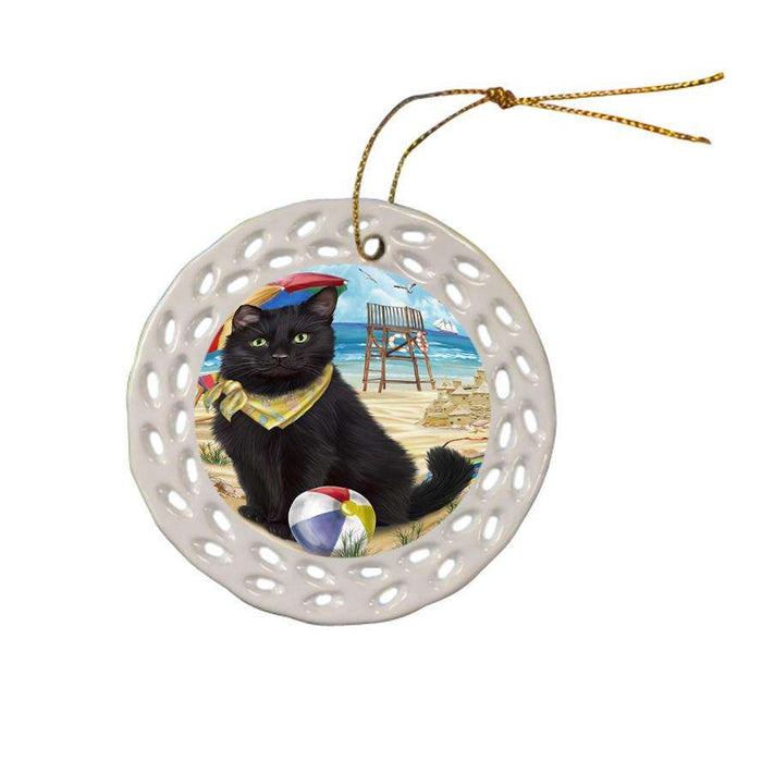 Pet Friendly Beach Black Cat Ceramic Doily Ornament DPOR51552