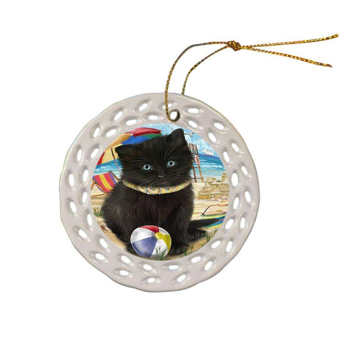 Pet Friendly Beach Black Cat Ceramic Doily Ornament DPOR51553