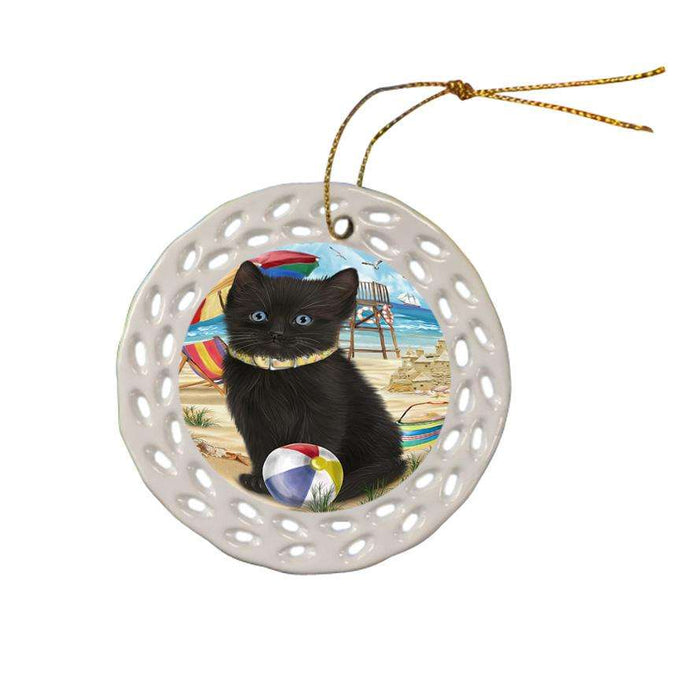 Pet Friendly Beach Black Cat Ceramic Doily Ornament DPOR51554