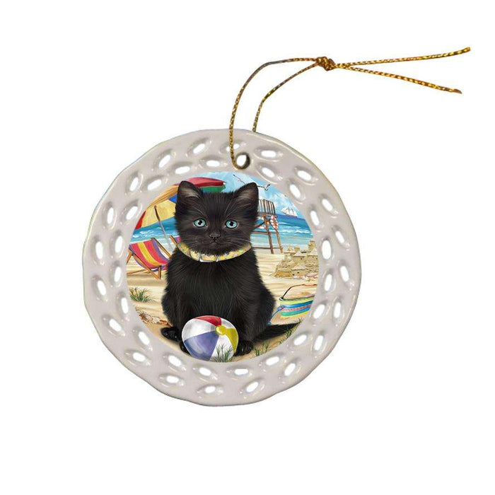 Pet Friendly Beach Black Cat Ceramic Doily Ornament DPOR51555
