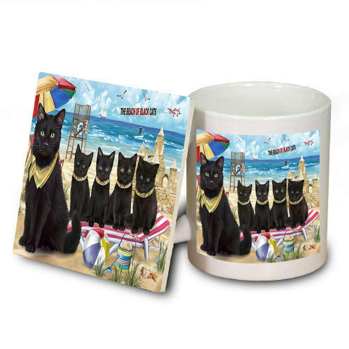 Pet Friendly Beach Black Cat Mug and Coaster Set MUC51542