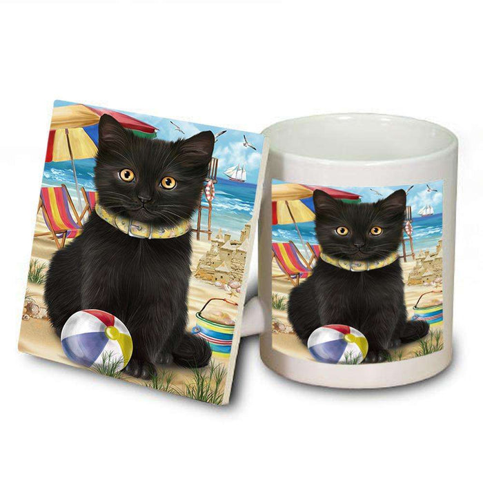 Pet Friendly Beach Black Cat Mug and Coaster Set MUC51543