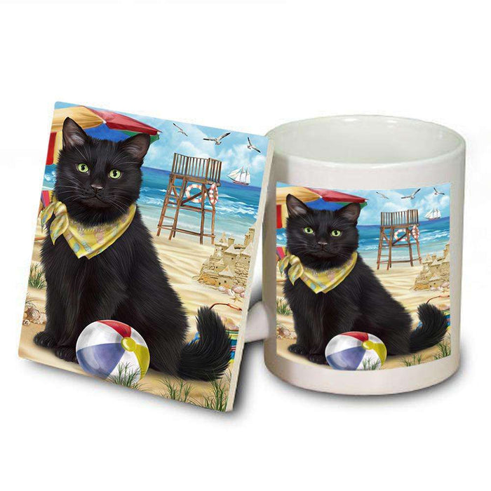 Pet Friendly Beach Black Cat Mug and Coaster Set MUC51544