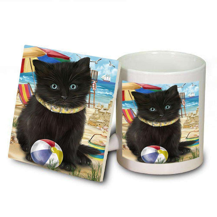 Pet Friendly Beach Black Cat Mug and Coaster Set MUC51545