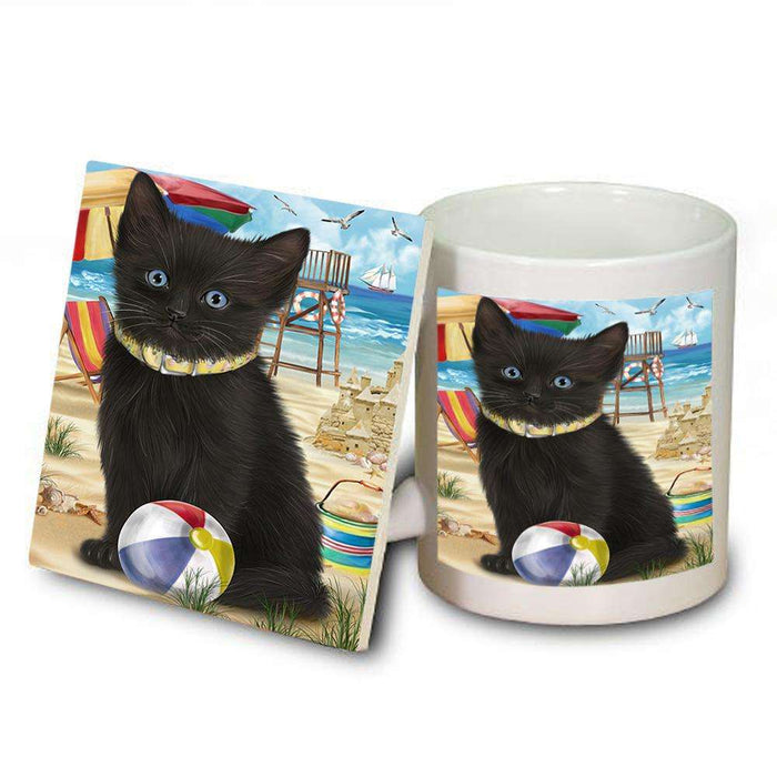 Pet Friendly Beach Black Cat Mug and Coaster Set MUC51546