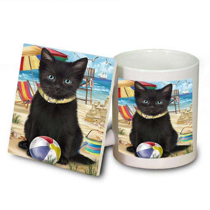 Pet Friendly Beach Black Cat Mug and Coaster Set MUC51547