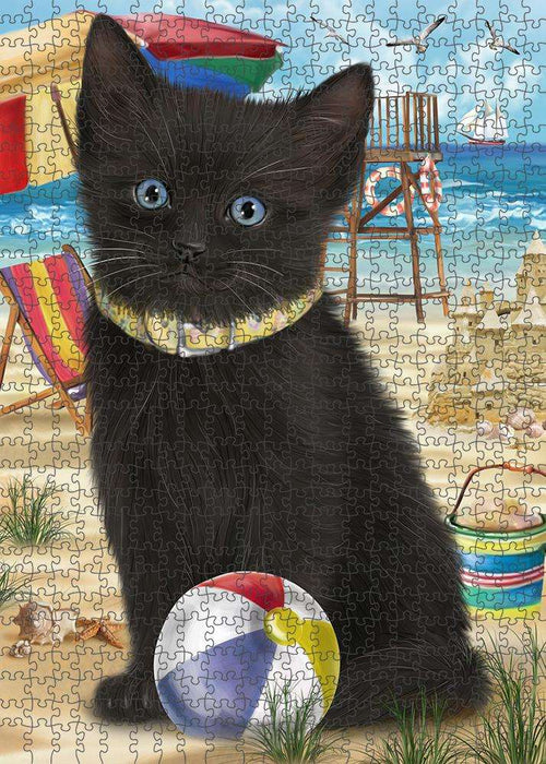 Pet Friendly Beach Black Cat Puzzle with Photo Tin PUZL58749
