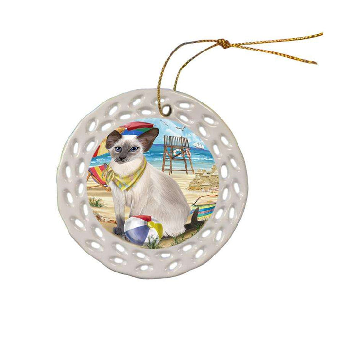 Pet Friendly Beach Blue Point Siamese Cat Ceramic Doily Ornament DPOR54162