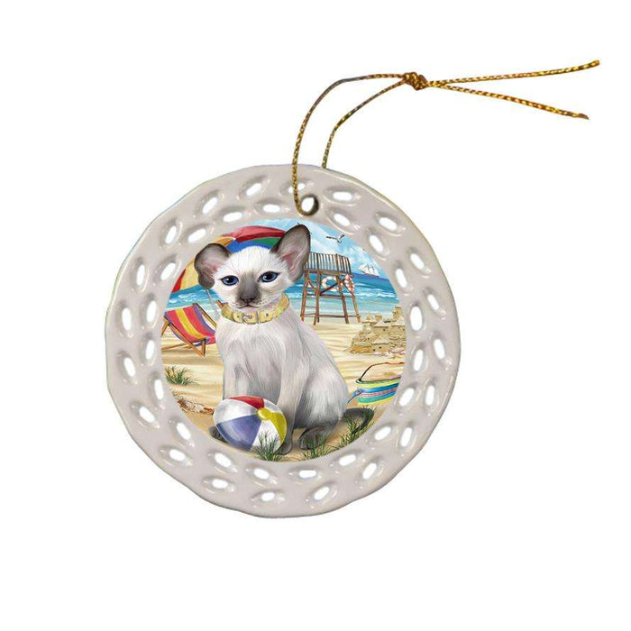 Pet Friendly Beach Blue Point Siamese Cat Ceramic Doily Ornament DPOR54163