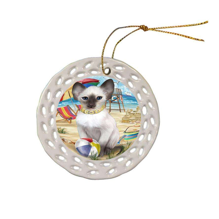 Pet Friendly Beach Blue Point Siamese Cat Ceramic Doily Ornament DPOR54165