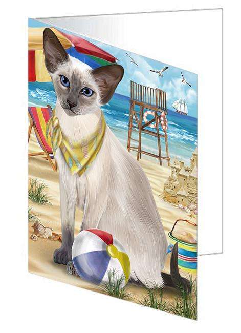Pet Friendly Beach Blue Point Siamese Cat Handmade Artwork Assorted Pets Greeting Cards and Note Cards with Envelopes for All Occasions and Holiday Seasons GCD66515